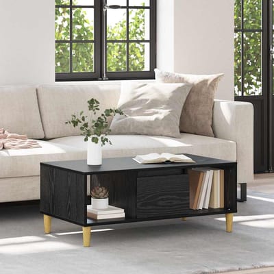 vidaXL - Salontafel - Zwart - Eiken - 90 - x - 50 - x - 26.5 - cm - Bewerkt - hout