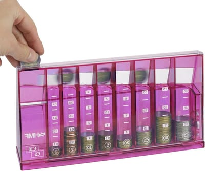 Euro Muntenteller en Sorteerder, Compact en Efficiënt, 24 x 5 x 12 cm, Roze, Voor Thuisgebruik