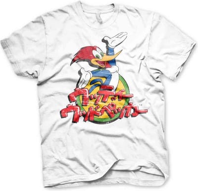 Woody Woodpecker Heren Tshirt -S- Washed Japanese Logo Wit