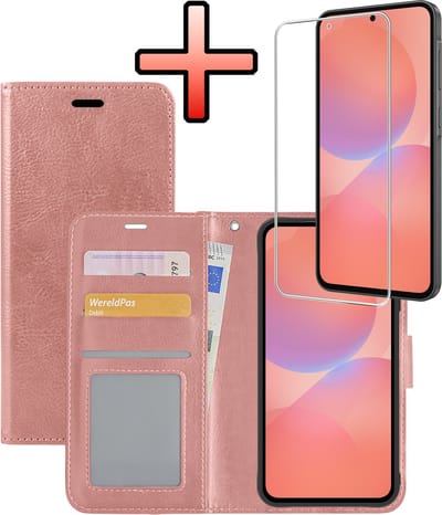 Hoesje - Met Screenprotector - Geschikt voor Samsung Galaxy A36 - Luxe Pasjeshouder - Bookcase Portemonee - Flip Case - Kunstleer Book Case - Flipcase - Book Cover - Walletcase - Portemonneehoes - Rosé goud