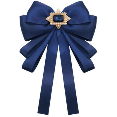 Retro Stof Parel Strik Broche Koreaanse Lint Kristal Strikdas Overhemd Cravat Mode Sieraden Voor Vrouwen Kleding Accessoires blue