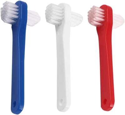 Tandenborstel - 3 Stuks - Protheseborstel - Dubbelzijdige Reiniging - Tandverzorging - Draagbaar Duurzaam Ontwerp - Voor orthodontie, beugels, gedetailleerde reiniging - 11cm - Wit, blauw, rood
