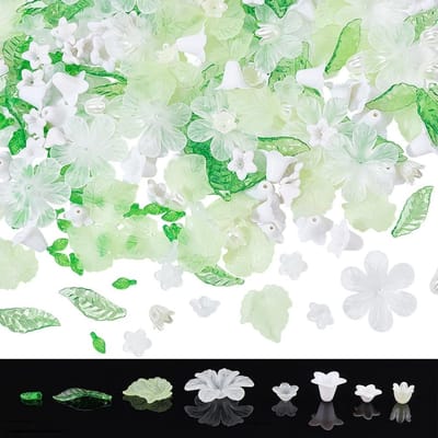 300 Stuks Assorted Acryl Kralen Set met Bloem en Blad Kralen voor DIY Sieraden Maken, Geschikt voor Armbanden en Kettingen, Groen