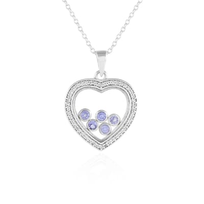 Cavill - Zilveren Halsketting 925 Sterling Gerhodineerd - Hartvormige Hanger met 0,297 ct Tanzaniet & 0,207 ct Witte Topaas - Luxe Edelsteen Sieraad