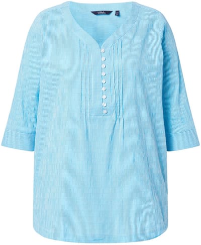 Ulla Popken - Dames - Tuniek strepen biesjes bubble-structuur 3/4-mouwen - Diepaqua - Maat 50+