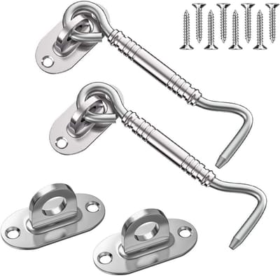 Deurhaak - 2 stuks - Windhaak - Slot door middel van Haak - 10 cm - Deur Slot - Raam Slot - Roestvrij Staal - Inclusief Montagekit - Deurvastzetters / Raamvastzetters / Raamhaakjes - Deurvastzetter voor buiten en binnen