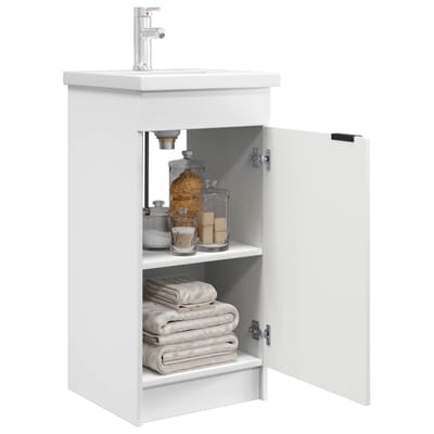 vidaXL - Badkamer - Vanity - met - Wastafel - Wit - 42 - x - 40 - x - 84,5 - cm - Bewerkt - hout