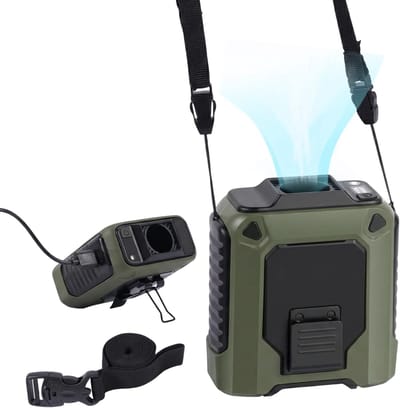 Thijox - Draagbare Riemventilator 10.000 mAh - 35 Uur Accuduur - 5 Snelheden - Oplaadbare USB Ventilator met LED Licht - Perfect voor Kamperen, Reizen