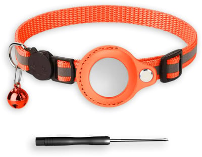 BTH Halsband Kat - Kattenhalsband Oranje 18–32 cm - Geschikt Voor Apple Airtag - Kattenbandje - Veiligheidssluiting
