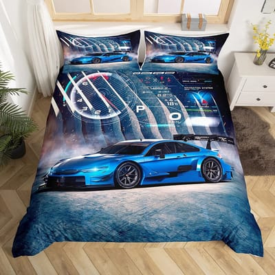 Raceauto Dekbedovertrek Set Queen Size 3D Auto Print Beddengoed Set Stijlvolle Decoratie Jongens Sport Dekbedovertrek Snelheid Sportwagen Quilt Set AU Queen(210x210cm)