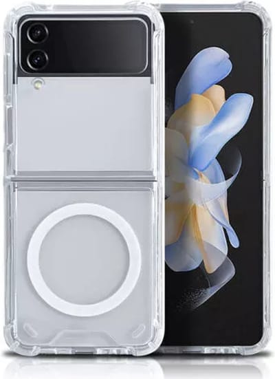 Shockproof Transparant Hoesje Geschikt voor: Samsung Galaxy Z Flip 4 | Compatibel met MagSafe | Schokbestendig TPU | Back Cover met Magneet | Dun | Flexibel | Doorzichtig