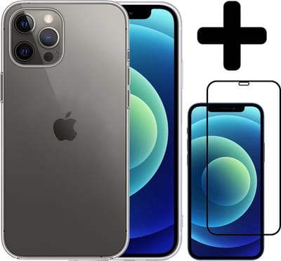 Hoesje - Met Screenprotector - Geschikt voor Apple iPhone 12 Pro - Sterk & Shockproof - Telefoon Hoes - Back Cover - Siliconen Case - Telefoonhoes - Transparant
