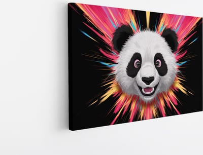 Saammp Canvas Schilderij - Panda - Abstract - 45x30 - Foto op canvas - Wanddecoratie - Muurdecoratie Kinderkamer - Slaapkamer decoratie - Canvas Print
