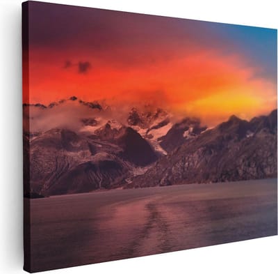 Artaza Canvas Schilderij Bergen Landschap - 40x30 cm - Klein - Wanddecoratie Zonsondergang - Muurdecoratie Natuur - Kamer Accessoires