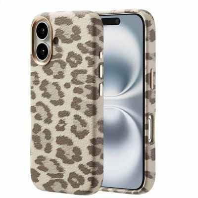 Selencia Hoesje - Geschikt voor Apple iPhone 16 - Sabi Backcover panterprint geschikt voor MagSafe - Soft Ivory