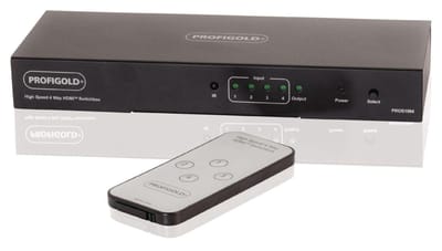 Profigold HDMI schakelaar 4 naar 1 met afstandsbediening en voedingsadapter