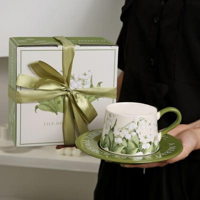 Origineel Handgeschilderd Lelietje-van-dalen Bloem Keramische Koffiekop Schotel Set Niche Latte Kop Afternoon Tea Exquise Souvenir Cadeau 260ml