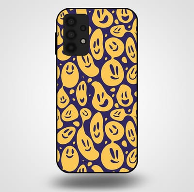 Smartphonica Telefoonhoesje voor Samsung Galaxy A32 5G met smiley opdruk - TPU backcover case emoji design - Paars Geel geschikt voor Samsung Galaxy A32 5G