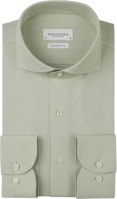 Profuomo slim fit heren overhemd - jersey - groen - Strijkvriendelijk - Boordmaat: 42