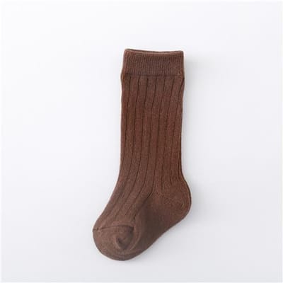 Lawadka 0-5 Ans Enfants Garçons Filles Chaussettes Coton Uni Rayé Doux Bébé Genou Long Chaussettes pour Enfants École Sport Chaussette Bébé 12 Couleurs 3-5Years(M) marron