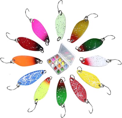 MTTProducts - Trout Spoon Set - Vette Vissen - Kleurvol en Duurzaam - 12 Stuks - Perfect voor Snoek en Baars - Metalen Aas voor Verse Wateren