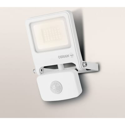 OSRAM ENDURA FLOOD PC 20W LED-schijnwerper met sensor, 3000K warm wit, 1800 lumen, IP44 schijnwerper met IR-detector, daglichtuitschakeling, Wit