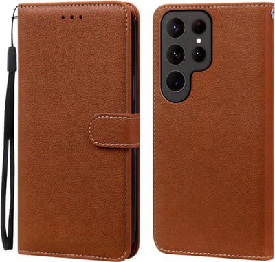 Mobiel Hoesje Geschikt voor Samsung Galaxy S25 Ultra – Luxe Lederen Portemonnee Flip Hoesje met Pasjeshouder, Magneetsluiting & Volledige Bescherming, Telefoonhoes Book Cover Case-Bruin