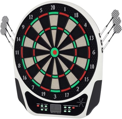 Elektronisch Dartbord met Spraakopdrachten - Dartset - met LED-display - Geluidseffecten - 6 Darts - 24 Dartkoppen - 18 Spellen - 159 Slagopties - Dartboard voor tot 8 Spelers - 44x50x3,2cm - Zwart
