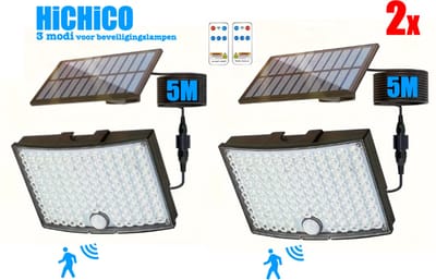 Solar Buitenlamp met Bewegingssensor - Zonnelampen met Sensor en aparte panelen, waterdichte schijnwerpers met afstandsbediening - wandverlichting, 3 modi voor beveiligingslampen - Solar Buitenbeveiligingslamp - Tuinverlichting - Wandlamp Buiten 2Pcs
