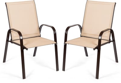 COSTWAY Set van 2 tuinstoelen met armleuningen, terrasstoelen van textiel en metalen frame, balkonstoelen tot 200 kg belastbaar, voor tuin, balkon, zwembad, 56 x 72 x 90 cm (beige)