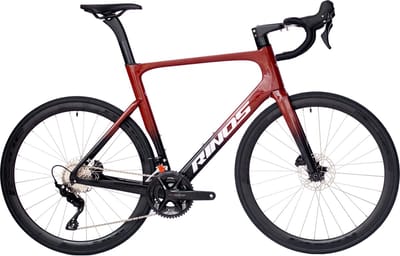 Rinos Odin 4 Carbon racefiets -Roadbike - lichtgewicht racefiets 700C - Shimano 105 - 24 versnellingen- aerodynamisch ontwerp - hydraulische remmen - unisex - Zwart Rood 50