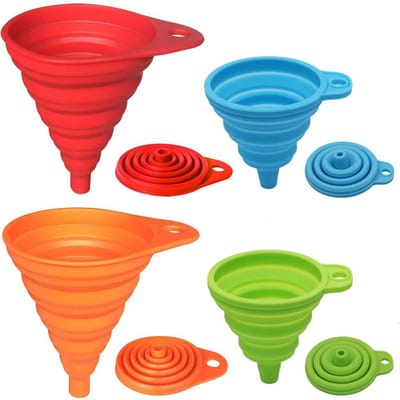 Tolvia Trechter Set - 4 Stuks - Grote & Kleine Keukentrechters - Inklapbaar - Voedselveilig Silicone - Voor Flessen, Potten en Vloeistoffen