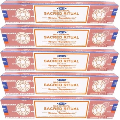 Satya Nag Champa wierook stokjes - Sacred Ritual - 5x pakje van 12 stuks - 15 gram