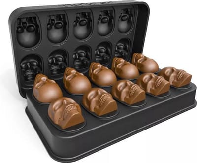 Schedel IJsblokjes Houder 10x - Skullice ijsblokjesvorm - Zwart - Silicone