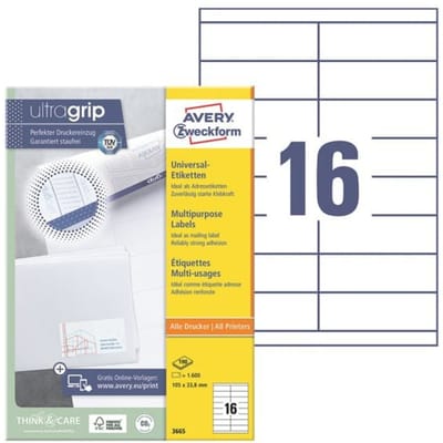 Avery Universele Etiketten, wit, 105,0 x 33,8 mm, permanent klevend