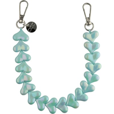 123watches Telefoonkoord Heart - groen glimmend - zilver - Geschikt voor iPhone en andere smartphones