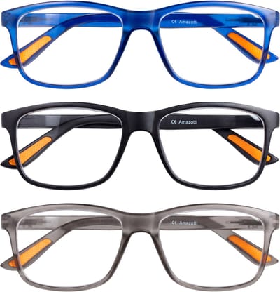 Amazotti Amalfi Leesbril +1.00 – Set van 3 Premium Milano Leesbrillen - Veerscharnieren & Comfort Pads – Lichtgewicht & Grote lenzen – Italiaans Design – Dames & Heren – Univserele pasvorm - Blauw Grijs Zwart