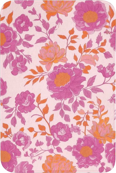 Badmat 60x90 cm - Antislip - Bloemenpatroon - Roze - Oranje - Bloemen - Badmatten voor badkamer - Badkamermat - Douchemat - Badkamer mat