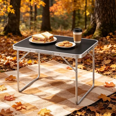 REDOM - Klaptafel - Draagbaar En Opvouwbaar - Voor Camping En Picknick - Aluminium, IJzer En MDF - Zwart - 70 X 60 X 50 Cm