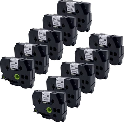 DULA Brother Compatible label tape- Tze-251 - 10 cassettes - Brother P-Touch - Zwart op wit - 24mm x 8m