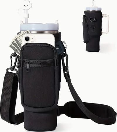Waterfleshouder geschikt voor Stanley Cup 40 oz - Draagtas - Bekerhouder - Accessoires - Schoudertas - Telefoonhouder - Zwart