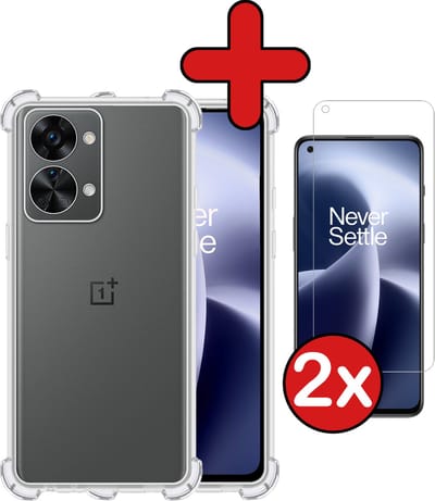 Hoesje - Met Screenprotector - 2 Stuks - Geschikt voor OnePlus Nord 2T - Sterk & Shockproof - Back Cover - Siliconen Case - Telefoon Hoes - Shock Proof - Telefoonhoes - Transparant