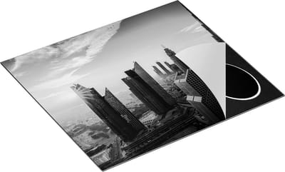 Chefcare Inductie Beschermer Dubai Stad bij Zonsopgang - Zwart Wit - 60x50 cm - Afdekplaat Inductie - Kookplaat Beschermer - Inductie Mat