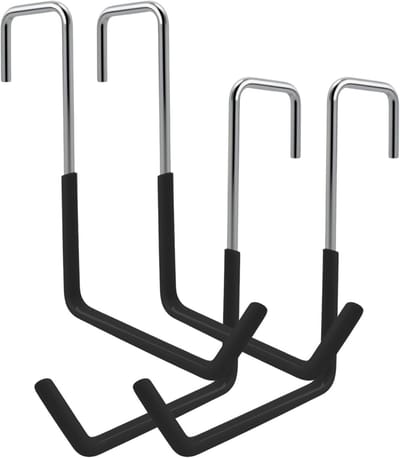 Fietshouder set van 4 S-vormige garagehaken met dompelcoating voor het ophangen van fietsen, tuingereedschap en ladders, ideaal voor een opgeruimde garage en tuin.