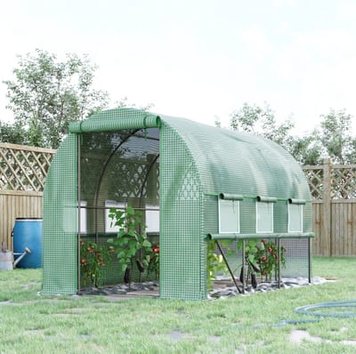 MEUNIQ Kweektunnel 295 x 200 x 200 cm met 6 oprolbare ramen, PE-folie met UV-bescherming en stalen frame voor planten, groenten en kruiden in de tuin
