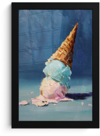 Poster in lijst - Fotolijst 20x30 cm - Posters - Ijshoorn - Bolletjes - Smelt - Roze - Posterlijst zwart - Decoratie - Wanddecoratie woonkamer - Muurdecoratie slaapkamer