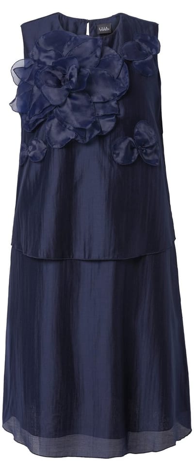 Ulla Popken - Dames - Chiffon midi-jurk bloemen-applicatie ronde hals mouwloos - Marine - Maat 42
