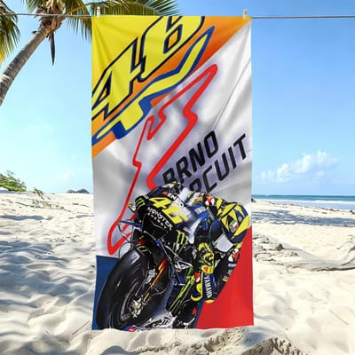 1 pièce V-Valentino R-Rossi 46 Motogp Serviette de Plage Microfibre Douce Séchage Rapide Impression Course Vr46 Serviette de Bain Pour Fans Natation Extérieur 40X60CM
