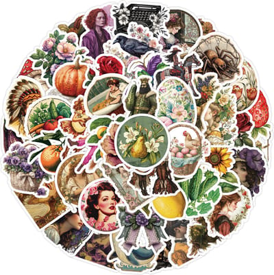 Vintage Stickers in Victoriaanse Stijl - 50 stickers voor laptop, drinkbeker, journal, agenda etc. 5x5CM