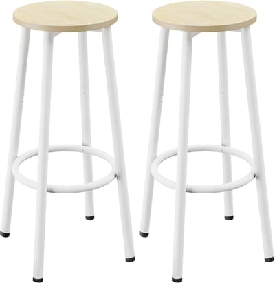 Dailygoods - Set van 2 barstoelen 64cm, met voetensteun, rond voor keuken en eetkamer (natuurlijke kleur)